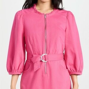 Elegant Pink Long Sleeve Dress with Belt